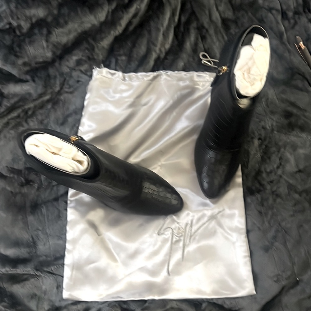 Black leather booties